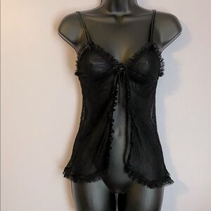 Victoria’s Secret Vintage Black Stretchy Mesh Baby Doll Lingerie size M